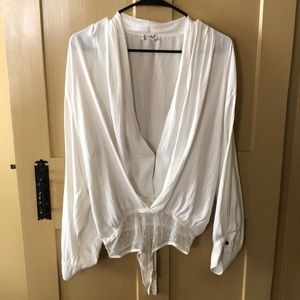 Silky v neck blouse body suit with thong